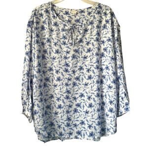 Women's Caslon (Nordstrom) Blue Floral Split Neck Top